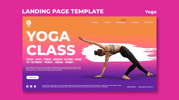 Landing page template for yoga class with woman