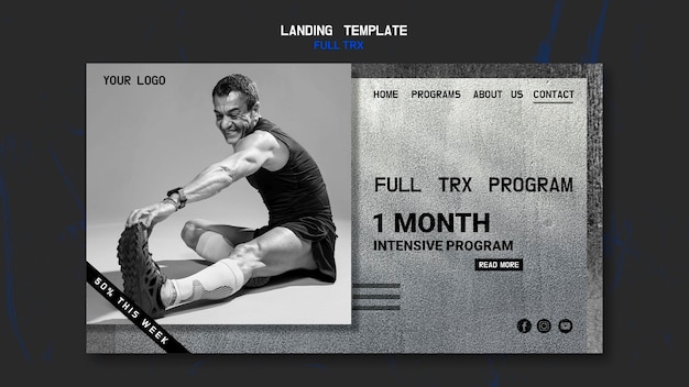 Landing page for trx workout with male athlete