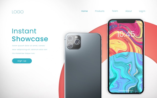 Landing page con mockup di telefono perfetto pixel moderno