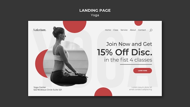 PSD landing page for yoga class with female instructor