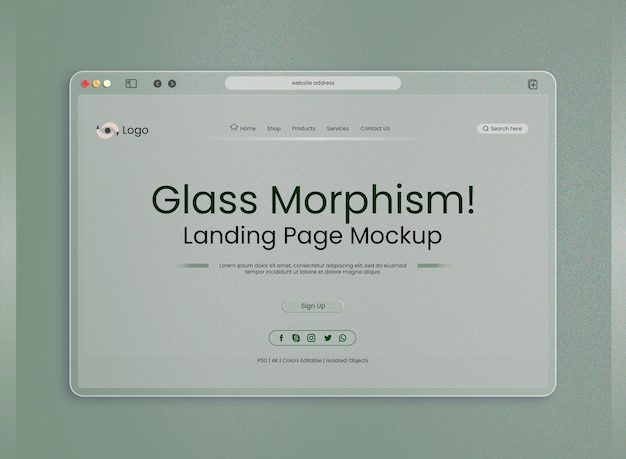 Landingspagina-interface Light Ash-kleurpresentatiemodel met glasmorfisme-effect