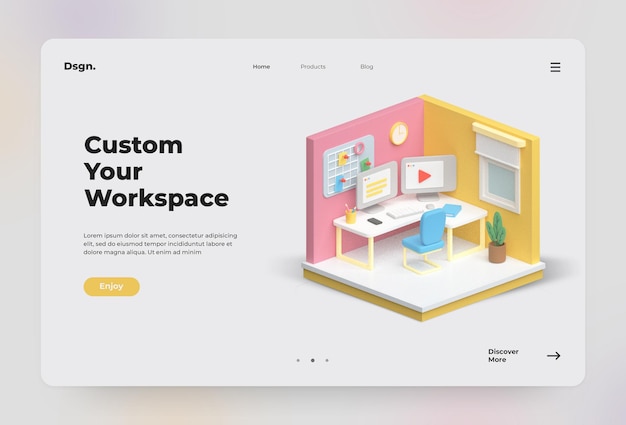 PSD landingspagina-ontwerp met 3d isometrische ruimte