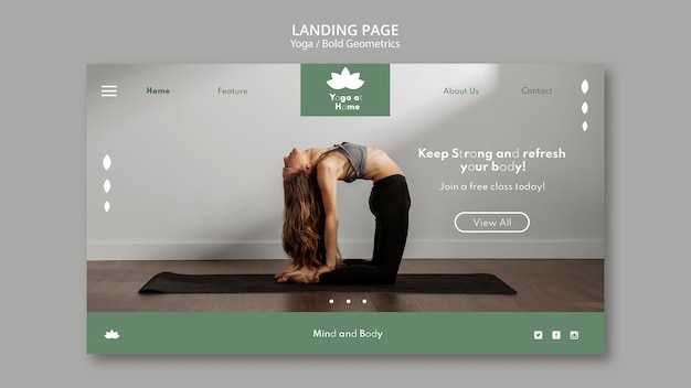 Landingspagina sjabloon met vrouw die yoga beoefent