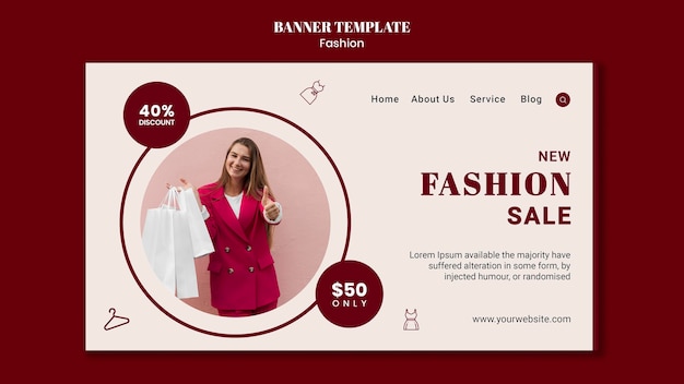 PSD landingspagina sjabloon voor mode verkoop met vrouw en boodschappentassen