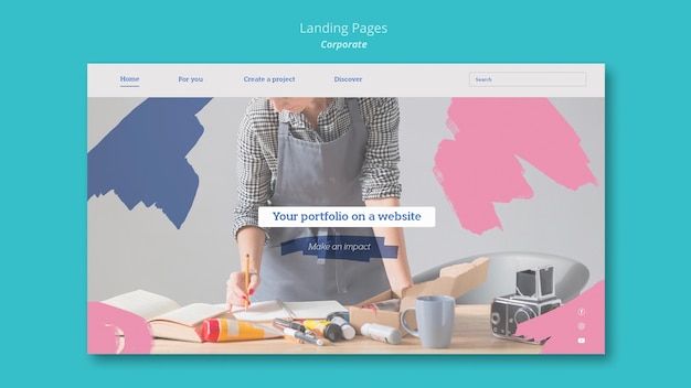 PSD landingspagina sjabloon voor schilderijportfolio op website