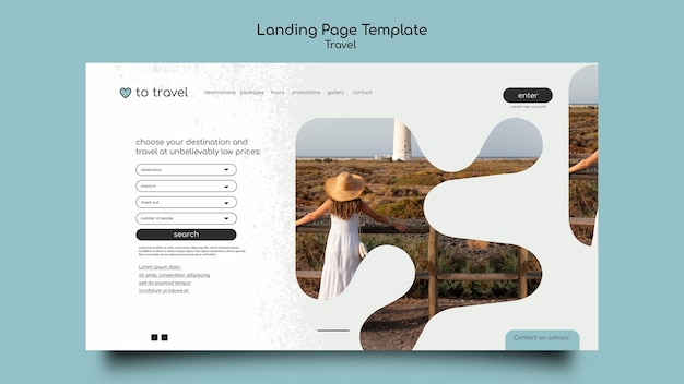 PSD landingspagina voor reisconcept
