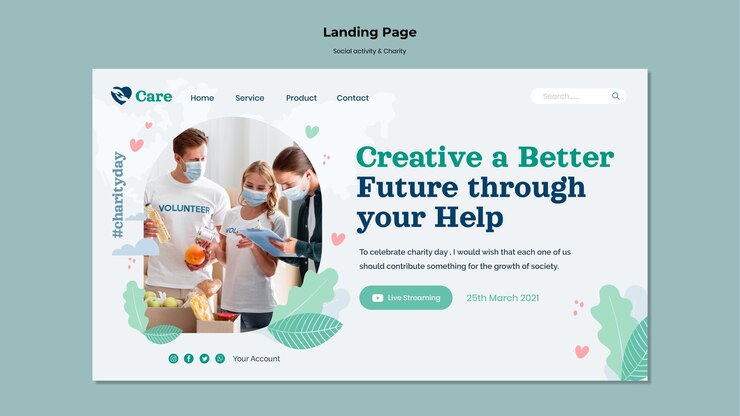 PSD landingspagina voor sociale activiteit en liefdadigheid