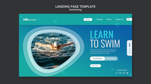 PSD landingspagina voor zwemmen met foto