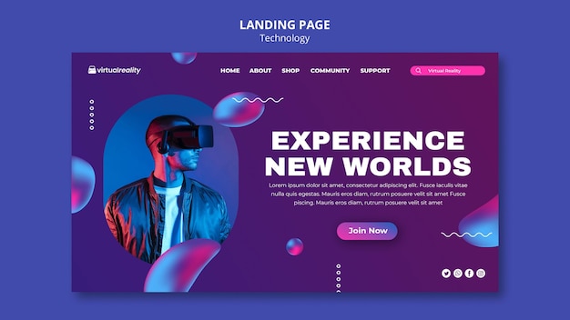 Landingsside-skabelon til virtual reality