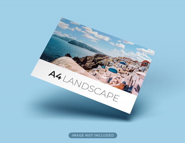 Landscape a4 format flyer mockup floating with shadow