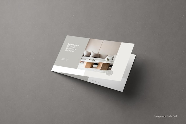 PSD landscape bifold brochure mockup perspective view