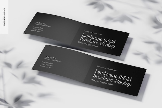 Landscape bifold brochures mockup, perspective