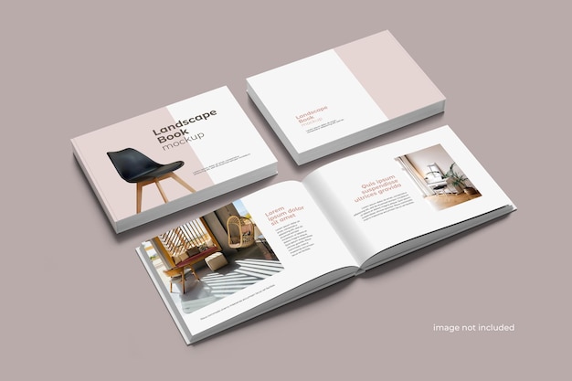 PSD mockup dell'album del libro del paesaggio