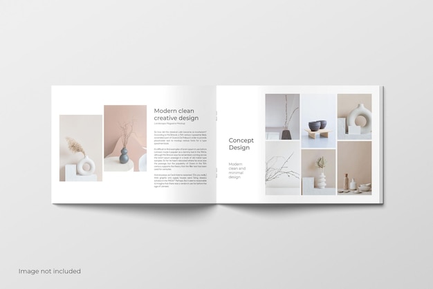 PSD brochure paesaggistica e mockup del catalogo vista dall'alto