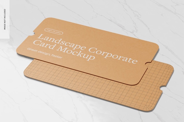 PSD landscape corporate cards on marble mockup right view