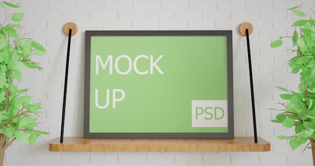 PSD landscape frame mockup on the wall mounted table