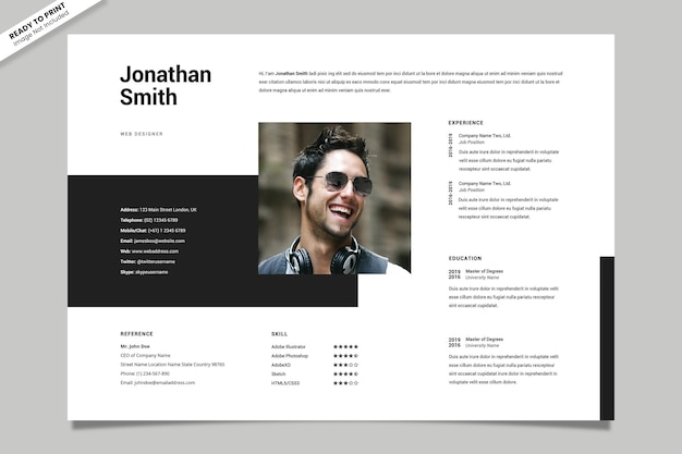 PSD landscape horizontal resume template