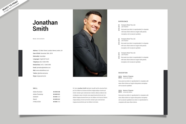 PSD landscape horizontal resume template