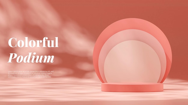 Ландшафтная компоновка градиентного круга и гобо света 3d визуализация макета шаблона подиума розового цвета