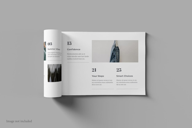 Landscape magazine and book mockup top view