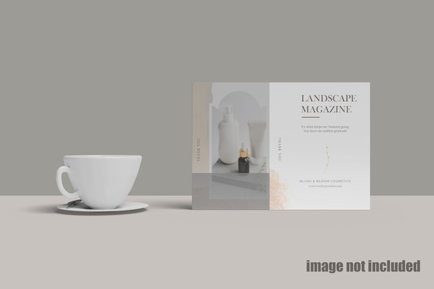 Landscape magazine with coffee mocku