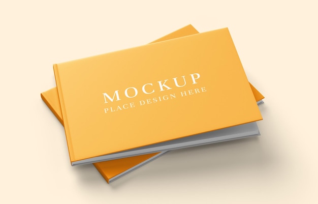 landscape orange hardcover booklet mockup on light background