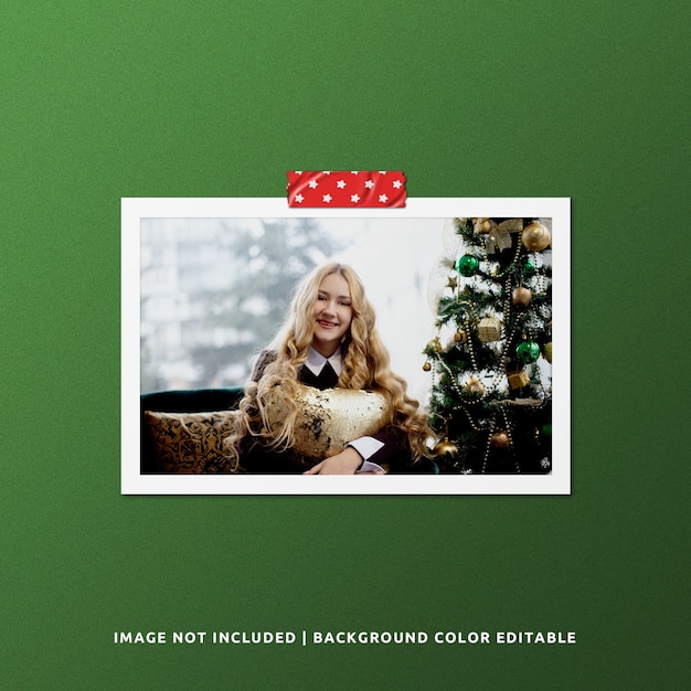 Landscape paper frame photo mockup for christmas