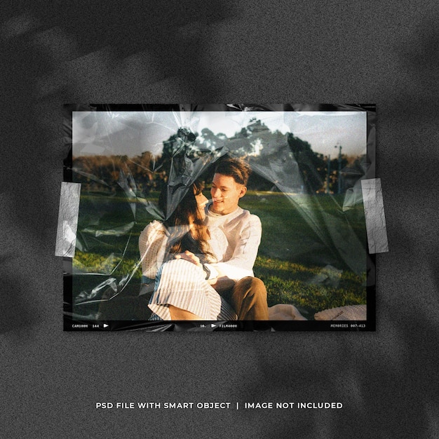 landscape photo mockup with plastic wrap 