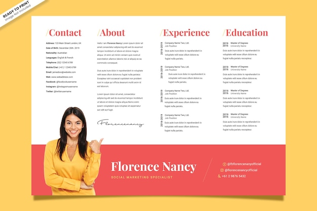 PSD landscape social marketing specialist resume template