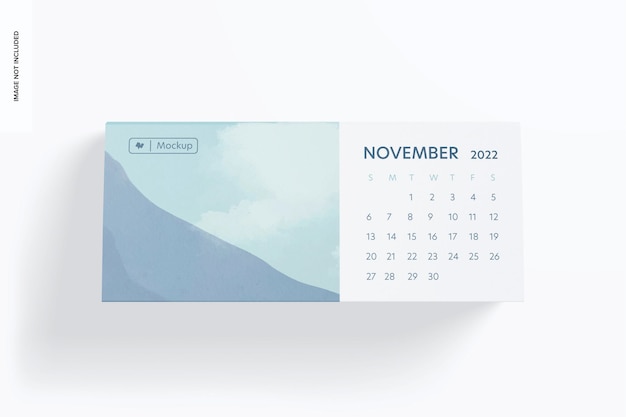 PSD landscape table calendar mockup, top view