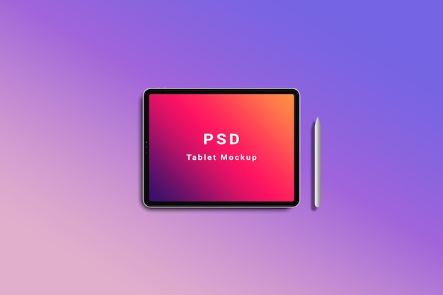 PSD Пейзажный дизайн макета планшета с ручкой