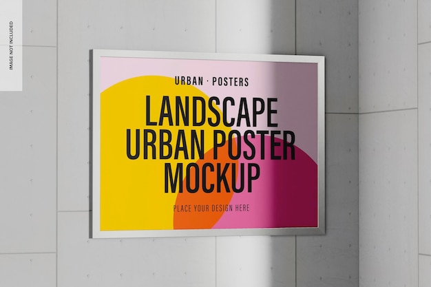 Landscape urban poster mockup, left view