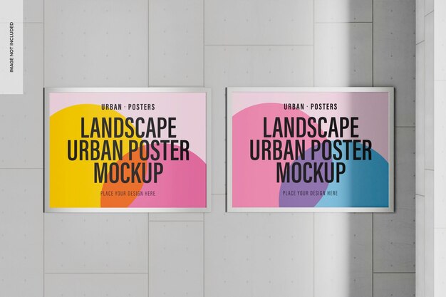 Landscape urban posters mockup, front view