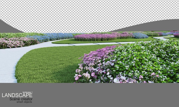 PSD paesaggio con molte piante e fiori