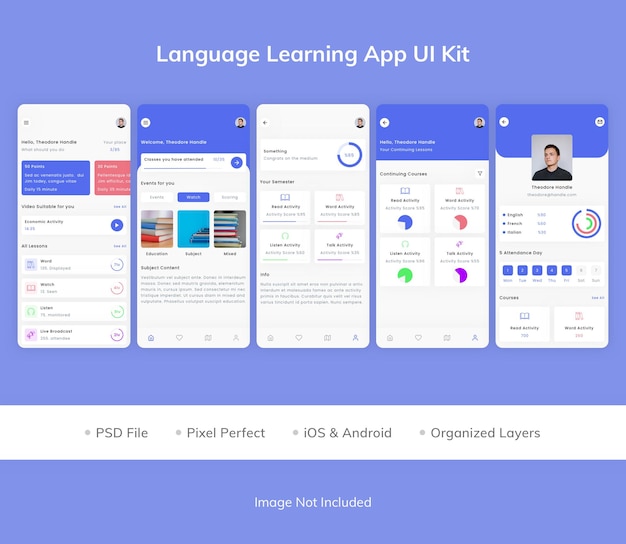 PSD language learning app ui kit