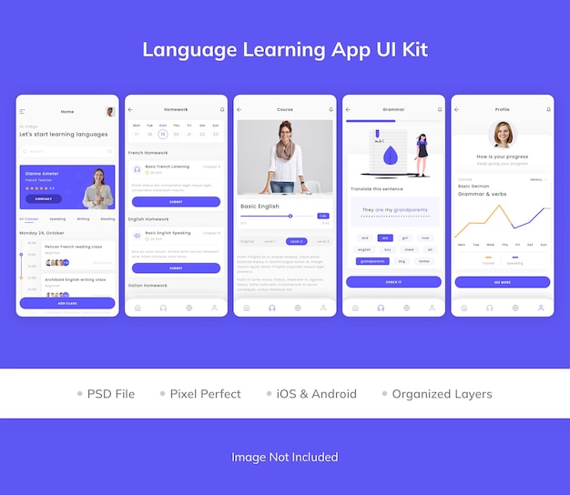 Kit interfaccia utente dell'app per l'apprendimento delle lingue