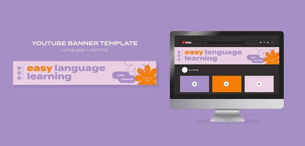 Language learning classes youtube banner template