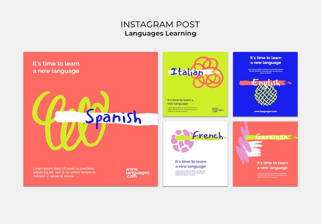 PSD post di instagram per l'apprendimento delle lingue