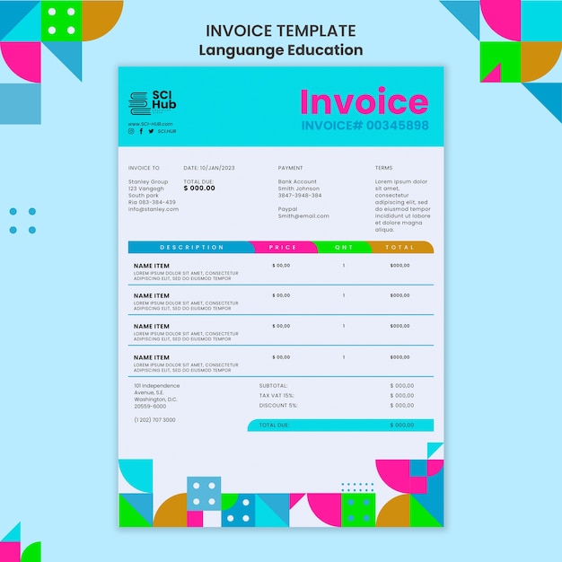 Language learning invoice template