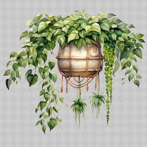 a lantern hanging from a vine with hanging plants