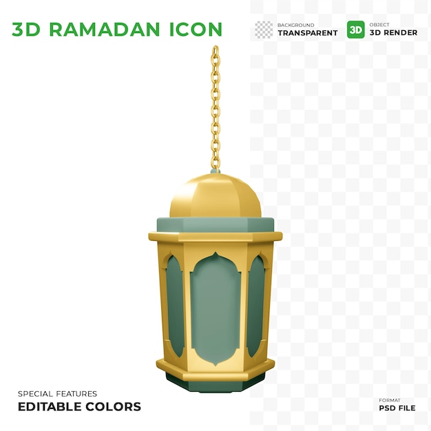 PSD lantern  ramadan 3d icon suitable for eid mubarak concept