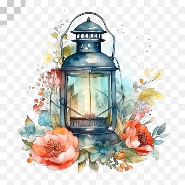 PSD lantern watercolor transparent background