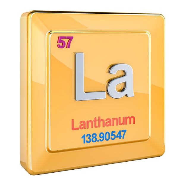 lanthanum la chemical element sign with number 57 in periodic table 3d rendering isolated on transparent background