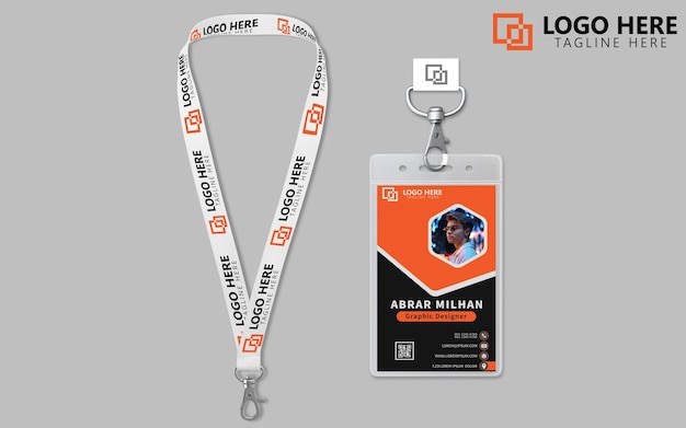 Lanyard mockup met identiteitskaart een lanyard met een oranje lanyard
