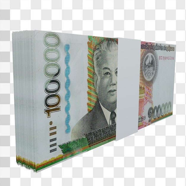 PSD ラオス通貨キープ100.000：lakラオス紙幣のスタック