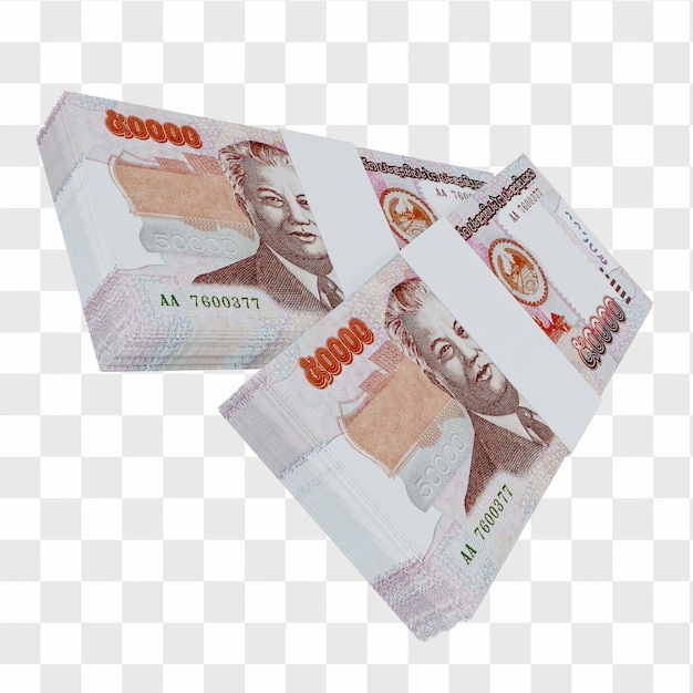Валюта Лаоса 50 000 кипов: стопка банкнот Лаоса