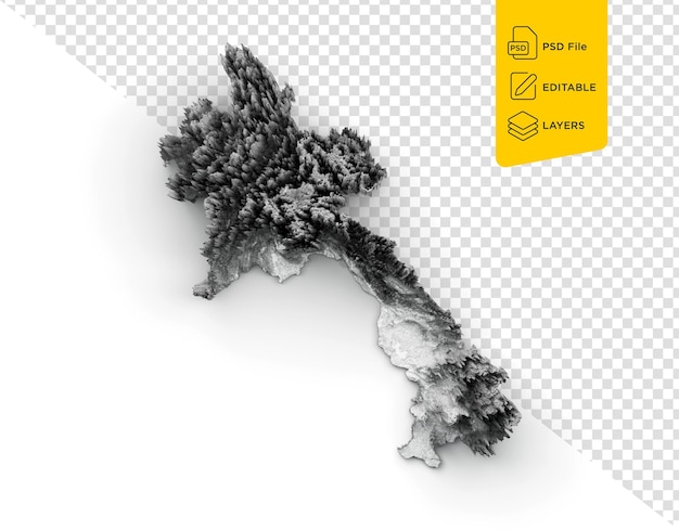 PSD laos map flag shaded relief color height map on white background 3d illustration