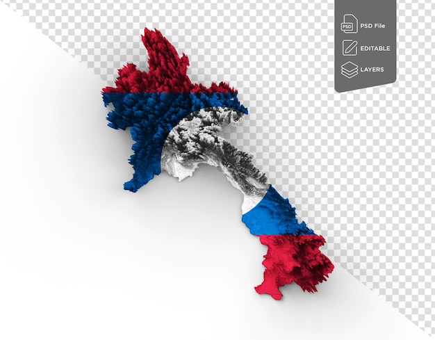 PSD ラオス地図ラオス国旗陰影レリーフ色高さマップ白背景 3 d イラストレーション