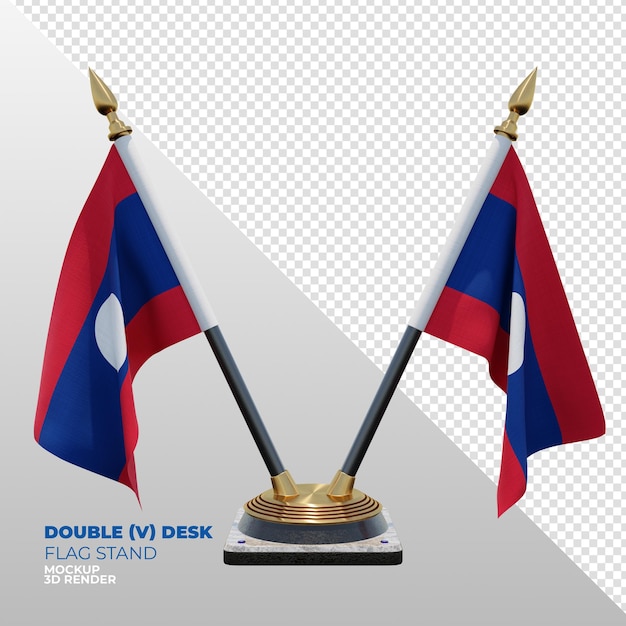 Laos realistic 3d textured double desk flag stand for composition