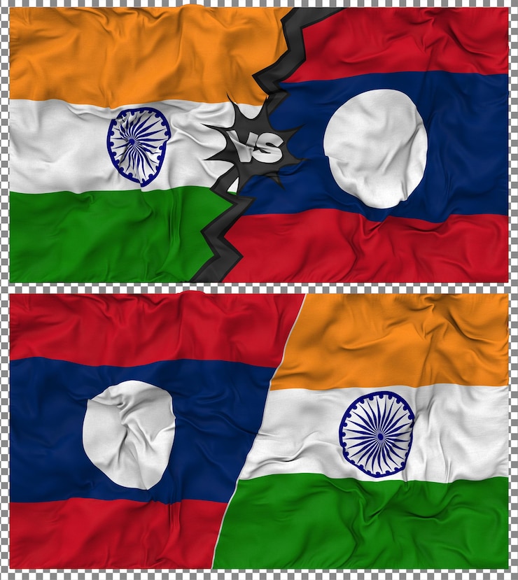 PSD laos vs india half combined flag cloth bump texture 3d rendering